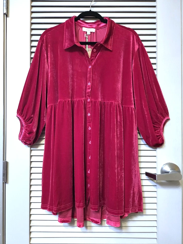 Camisa Top 3/4 Terciopelo Frambuesa Curvy Slev Botón 2XL Foto 1 de 3