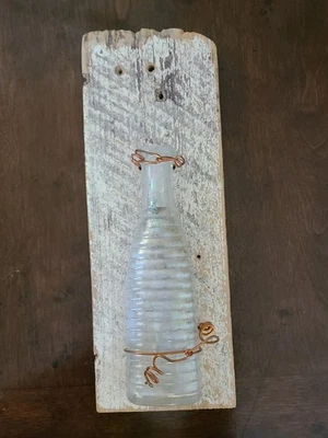 J1 Handmade Hanging Glass Bottle Vase/ Drift Wood Wall Decor - Image 1 of 4