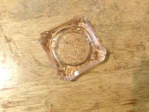 VINTAGE Pink Adam Depression Glass Square Ashtray "Star & Flowers" 3.25" x 3.25" - Picture 1 of 4