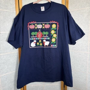 Camisa De Colección Grannycore Cottagecore 2XL Camiseta Manga Corta Años 90 Granja Azul Marino - Imagen 1 de 12