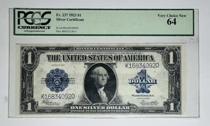 Billete "Manta de caballo" certificado plata $1 1923 sello azul Fr.237 graduación profesional 64 - Imagen 1 de 2