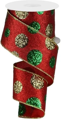 Glitter Polka Dot Wired Ribbon for Christmas Crafts - Image 1 of 4