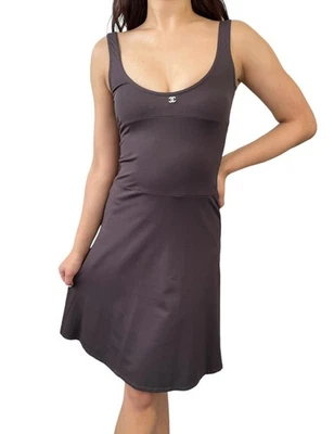 CHANEL Vintage 03C CC Logo Sleeveless Dress One-piece #42 Brown White Nylon - Image 1 of 4