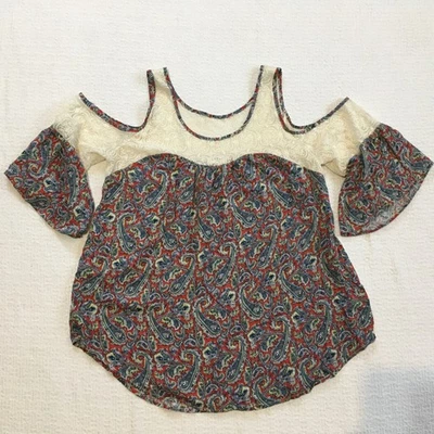 UMGEE США женщин холодные плечи пейсли кружева отделки крестьянский богемный верхний размер L - Изображение 1 из 4