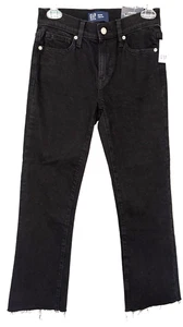 Gap Kick Fit Mid Rise Ankle Bootcut Leg Jeans Women's 24/00 Reg Black Raw Hem NW - Picture 1 of 5