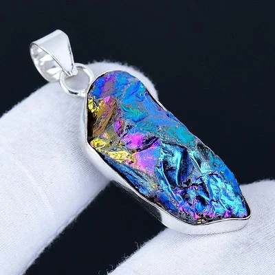 Purple Titanium Quartz 925 Silver Plated Handmade Pendant of 1.92" - Image 1 of 3