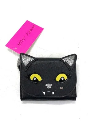Betsey Johnson Black Cat Halloween Black Vinyl Novelty Wallet NWT - Image 1 of 4