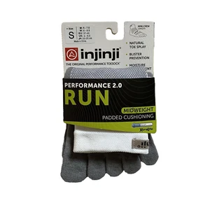 INJINJI Run 2.0 NEW Size S Women-Men White Gray Midweight Cushioned Toe Sock - Picture 1 of 2
