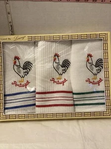 Set of 3 Out Of 4 Lorenzo Embroidered Rooster Tea Towels Portugal Souvenir - Picture 1 of 12