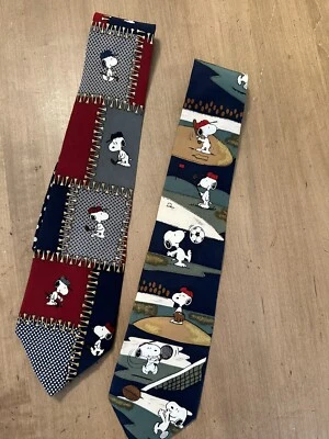 LOTE de 2 corbatas de béisbol de golf vintage Peanuts Snoopy 100 % seda hechas en EE. UU. Foto 1 de 4