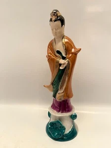 Buddhist Figure Handpainted Bisque Ceramics Gold Detail Artist Signed - Picture 1 of 6