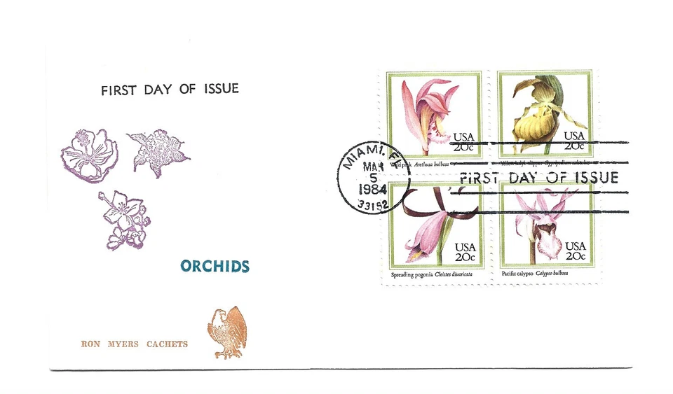 2076-79 Orchids Ron Myers Cachets block of 4 FDC - Image 1 of 1