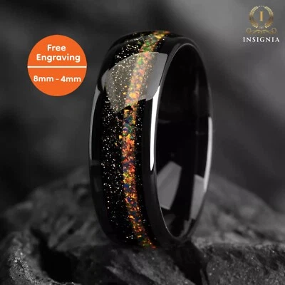 Обручальное кольцо из вольфрама с огненным опалом и песчаником The Solar Flare для мужчин и женщин Великобритания - Изображение 1 из 4