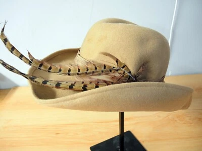 DOKIN GEO VINTAGE. W SOMBRERO MUJER BOLLMAN BRONCEADO 100% FIELTRO LANA CON PLUMAS Foto 1 de 4