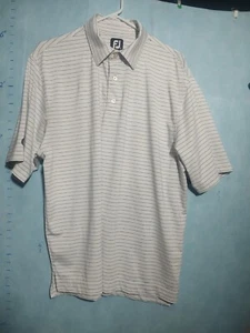 FootJoy FJ Polo Shirt Men's White Striped Stretch Golf Short Sleeve Size Medium - Picture 1 of 7