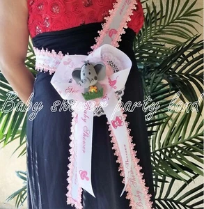 Baby Shower Mom To Be It's a Girl Sash Pink Elephant Safari Ribbon Corsage Noahs - Picture 1 of 8