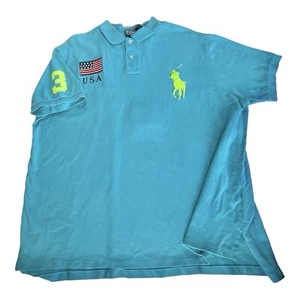 Polo Ralph Lauren Poloshirt Blau Big Neon Grün Pony Nummer Herren XXL - Bild 1 von 11