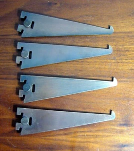 4 Vintage 6-Inch Coppertone Tarnished Burnished Copper Slotted Shelf Brackets - Picture 1 of 4