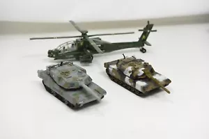 Lot of 3 US Army Vehicles Abrams Tank Power Tank Apache Helicopter Pullback Toys - Picture 1 of 18