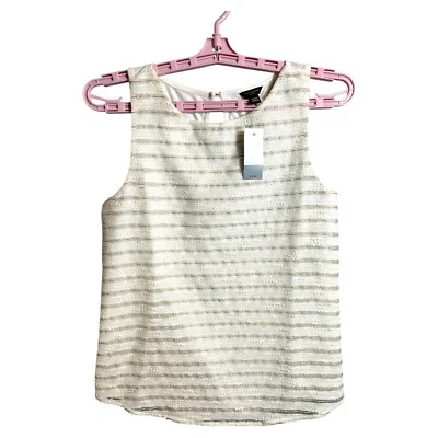 Nueva camiseta sin mangas Ann Taylor Petite extra pequeña para mujer en blanco con rayas doradas Foto 1 de 4