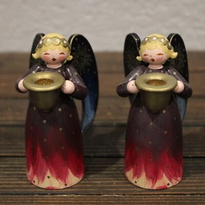 WENDT & KÜHN Angel: Richly Painted Angel Candle Holder Small Erzgebirge 3.5 in. - Picture 1 of 13