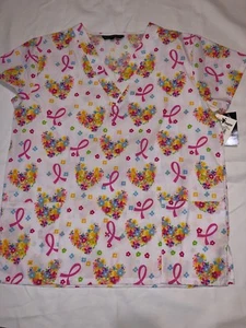 Cassandra O Women's Scrubs Nurse Top Love Hearts Cancer Awareness Sz XS M XL New - Picture 1 of 2