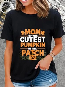 Plus Size Women's Casual Letter Print Comfortable Round Neck Short Sleeve - Picture 1 of 12
