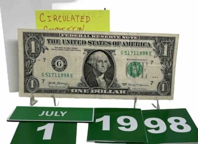 One Dollar Bill Birthday July 1 1998. Near Uncirculated. Fancy Serial Number - Image 1 of 4