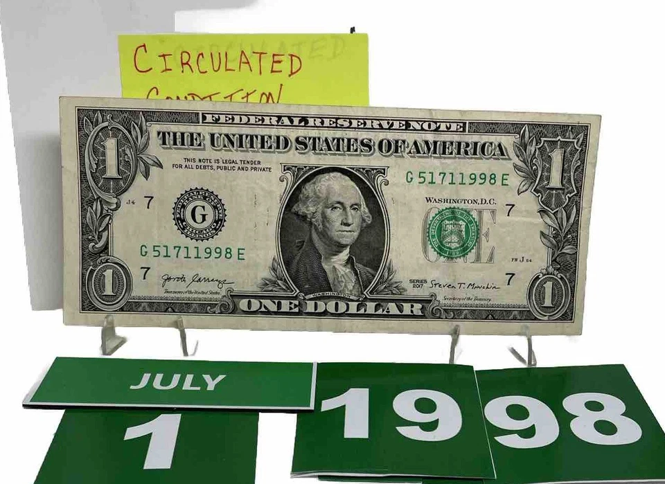 One Dollar Bill Birthday July 1 1998. Near Uncirculated. Fancy Serial Number - Image 1 of 4