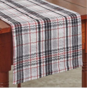 Table Runner 54” Farmhouse Festive Black Red Gray Plaid Christmas - Picture 1 of 3