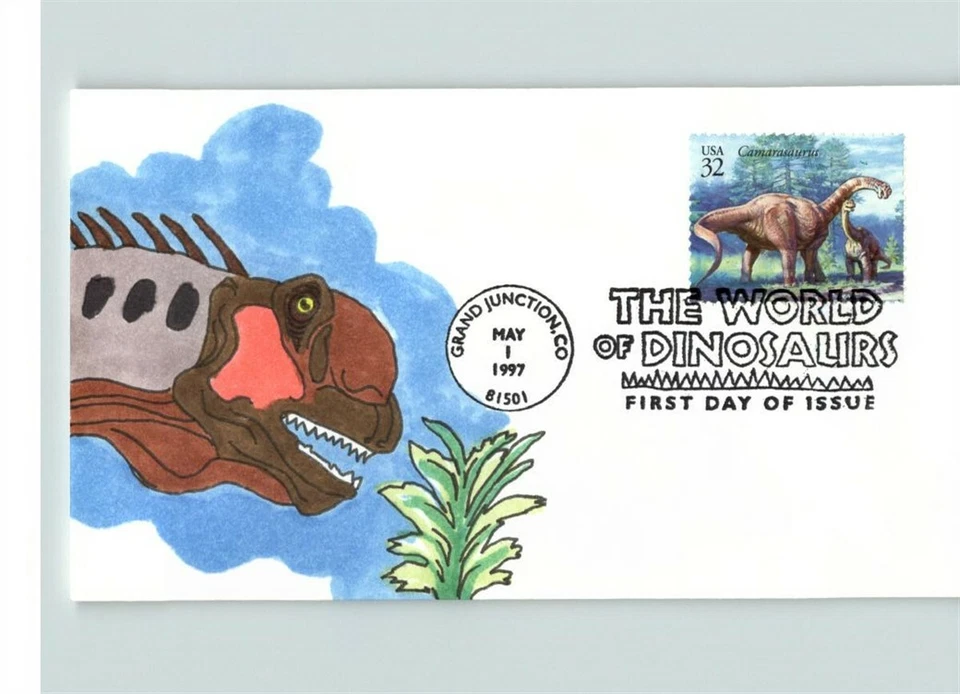 The WORLD of DINOSAURS, 1997 Hand Painted First Day of Issue # 1 of 1 made! - Image 1 of 1