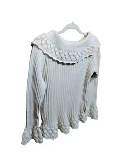 Cato Women's 18-20W Creamy Pearl Sweater Cottagecore MCM Business Casual Ruffle - Picture 1 of 8