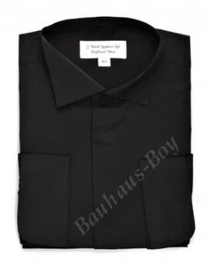 BLACK SHIRT VICTORIAN SPLAY COLLAR HIGH WING DRESS ALL SIZES FORMAL WEDDING KILT - Picture 1 of 7