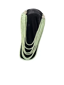 Beaded Necklace 7 Strands Mint Green Silver Tone Excel Used Condition Approx 16” - Picture 1 of 10