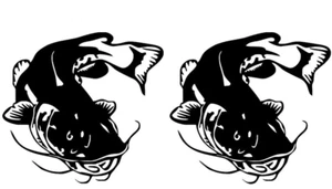 PACK de dos bagres pesca - calcomanía de vinilo negra para automóvil camión ventanas computadora portátil tableta - Imagen 1 de 3