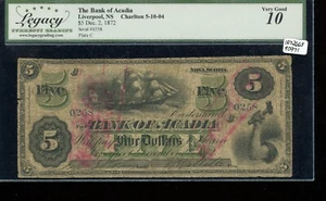 Bank of Acadia $5, 1872 - 6 known, 3 in institutional collections. S/N: 0258/C - Picture 1 of 2