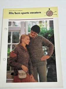 Sports Sweaters His & Hers Knitting Pattern Card - Picture 1 of 4
