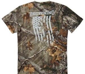 Men's NWT Browning Buck Flag Tee Realtree Camo T-Shirt Size M Medium