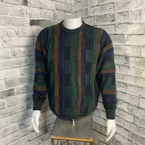 Vintage Tosani Sweater Mens M Multicolor 3D Knit Biggie 90s Grandpa Crewneck 80s - Picture 1 of 11