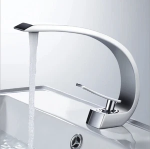 Chrome Polish Deck Mounted Bathroom Sink Mixer Tap Curved Outlet Bathtub Faucet - Picture 1 of 9