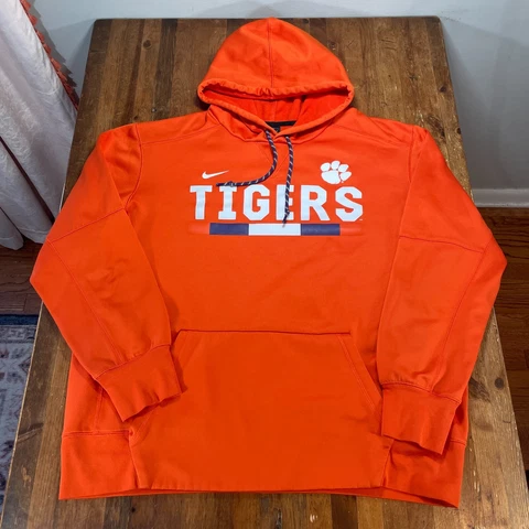 Clemson Tigers Hoodie Mens XL Orange Pullover Nike DriFit Casual Swoosh Cover