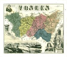 Réédition de gravure ancienne carte région département français Vosges