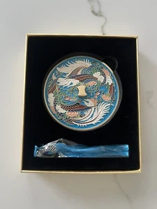 Small Hand Mirror Compact, Asian Blue Phoenix, Antique Qing Replica, Home Decor - Picture 1 of 4