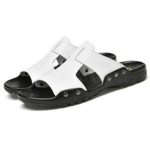 Men's Slippers Slip On Faux Leather Open Toe Beach Sandals Shoes - Picture 1 of 14