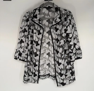 Ming Wang Sheer Lace Jacket Womens XS Black White Floral Open Front 3/4 Sleeves - Image 1 of 4