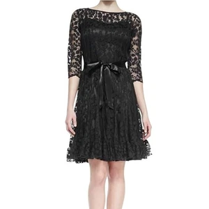 Teri Jon Rickie Freeman Black Lace Fit & Flare Cocktail 10 Formal Floral Elegant - Picture 1 of 7