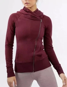 Nike Yoga Full Zip Hoodie Womens Medium Maroon Red Asymmetrical CU5321 681 - Picture 1 of 11