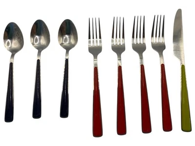 Fiesta Merengue Tenedores Cucharas Cuchillo Cubiertos Mango Plástico Azul Rojo Chartreuse Foto 1 de 4