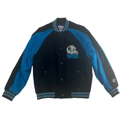 Chaqueta deportiva vintage Carolina Panthers para hombre mediana negra azul años 90 cuero logotipo Foto 1 de 4