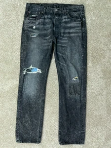 Jeans Levi’s 501 para hombre 34x32 negro desgastado lavado a la piedra parche botón mosca - Imagen 1 de 15